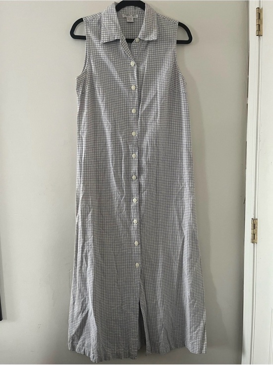 Cherokee Dresses & Skirts - Vintage Purple Gingham Midi Shirt Dress Medium Cotton Linen Cottagecore Farm